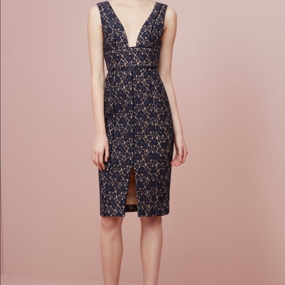 KEEPSAKE The Label Lace Black Plunge Sheath “Too Soon” Dress Cocktail Party Low
